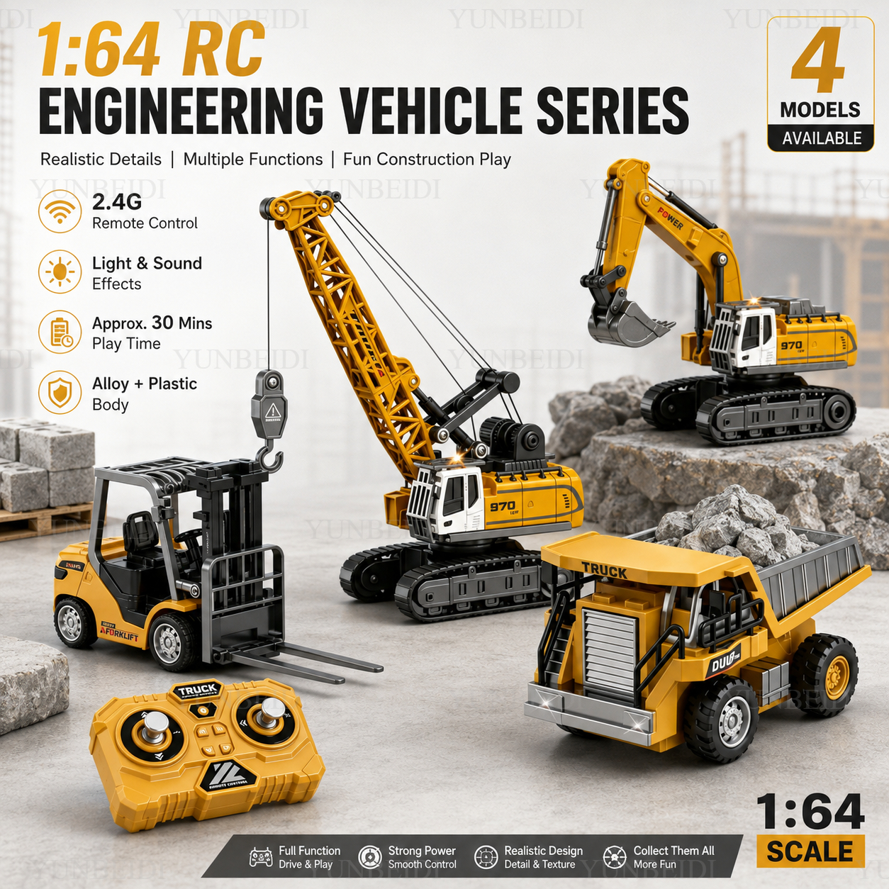 Rc Excavator Hobby - 1:64 Remote Control Mini Alloy Car